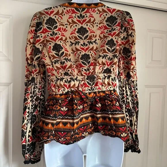 Farm Rio x Anthropologie Long-Sleeve V-Neck Printed Blouse - Picture 7 of 8